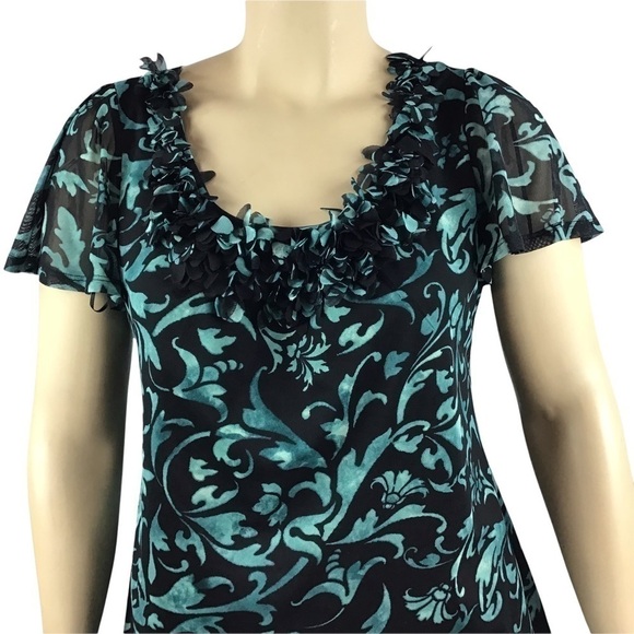 Elle Top Size 0X Multicolor Print Short Sleeve Lined Career Blouse - Picture 2 of 7